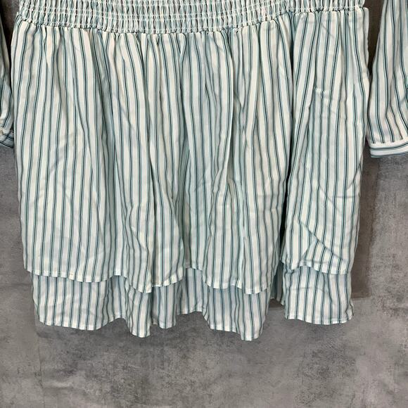 TART Collections Women's Green Stripe Sheila Smocked Waist Long Sleeve V-Neck - Picture 8 of 12